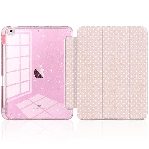 MEEgoodo Case for iPad 10.2 inch(9th Generation 2021/8th Gen 2020/7th Gen 2019), Glitter Tablet Cases with Transparent Acrylic Back+Trifold Stand+Pencil Holder+Auto Wake/Sleep,Blush Pink & Polka Dots thumbnail 6