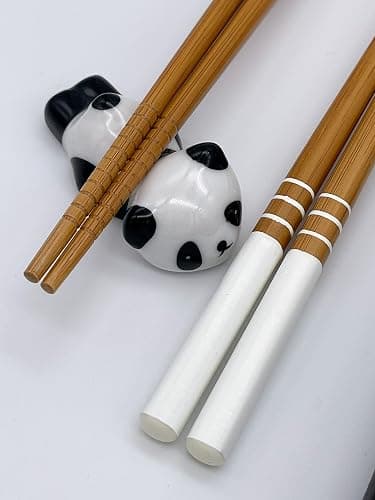 Sushi Essstäbchen Set Panda 2 Paar inklusive Keramik-Unterleger Premium Holz Nachhaltig Japanisch Chinesisch Koreanisch Taiwanesisch thumbnail 6