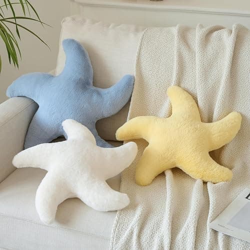 PLAYSKY Starfish Pillow, Cute Decorative Pillows for Couch Bed, Aesthetic Room Decor Accent Pillow Plush with Soft Faux Rabbit Fur for Bedroom Living Room (Ivory White, 14.9 Inches) thumbnail 3