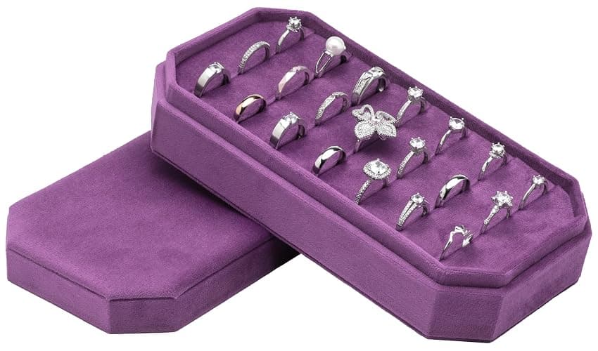 COWFEX Velvet Ring Organizer Display Tray Jewelry Box Earring Holder Case for Wedding Birthday Christmas Day (Purple) thumbnail 3