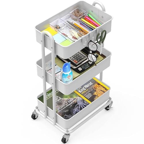 SimpleHouseware 3-Tier Kitchen Cart Metal Utility Rolling Cart, White thumbnail 4