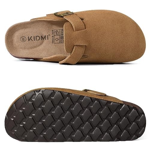 KIDMI Genuine Suede Clogs for Women Cork Footbed Sandals Leather Mules Potato Shoes with Arch Support thumbnail 3