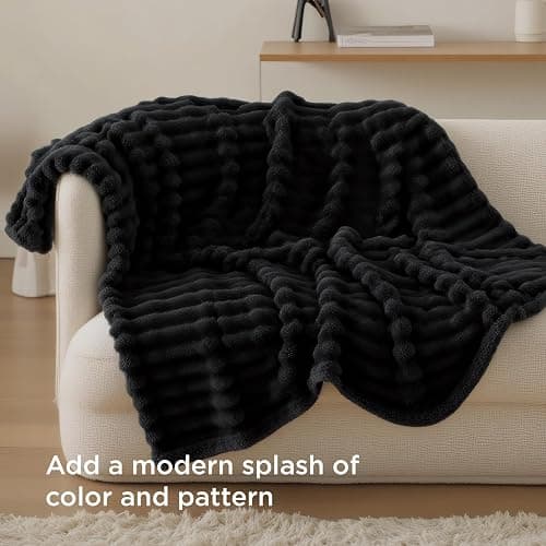 Bedsure GentleSoft Black Throw Blanket for Couch - Cozy Soft Blankets for Women, Cute Small Fleece Throws for Girls, 50x60 Inches thumbnail 4