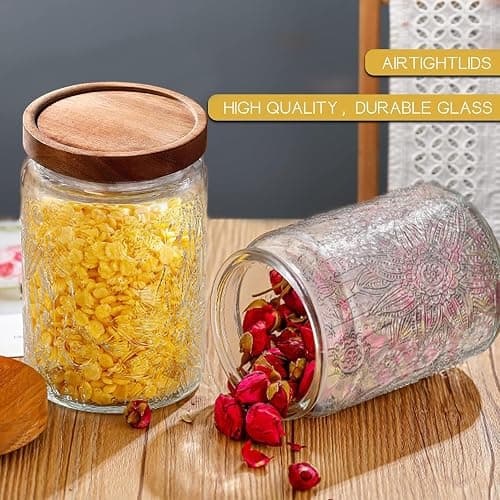 24 OZ Airtight Glass Storage Jar with Bamboo Lid - Vintage Glass Jar Vintage Food Containers Canisters Set for Kitchen Counter & Pantry - Ideal for Sugar, Flour, Coffee, Tea, Candy, Oats -2 Pack thumbnail 6