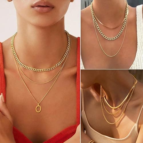 FAXHION 68 Pcs Gold Jewelry Set for Women with 7 Necklace, 17 Bracelet, 5 Hoop Earrings, 15 Stud Earrings, 24 Knuckle Rings for Women Jewelry Set for Women thumbnail 2