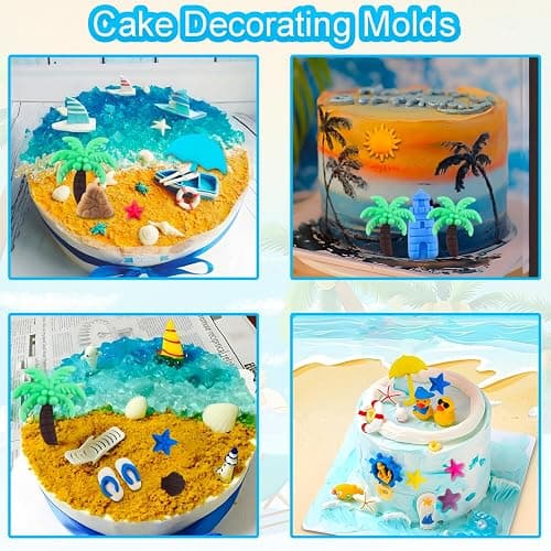 2Pcs Summer Beach Theme Silicone Molds for Chocolate, Coconut Tree Starfish Shells Beacon Pineapple Shape Candy Chocolate Mold for Tropical Summer Party Marine Jello Cookie Ice Cube Baking Mould thumbnail 3