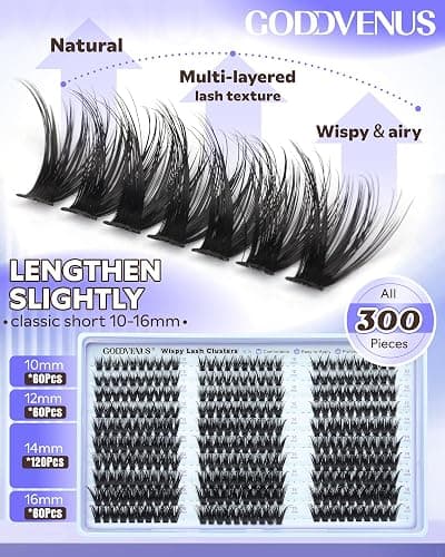 Goddvenus Wispy Lash Clusters Kit Natural Fairy Wet Eyelash Clusters Kit 300 Pcs Cluster Eyelash Extensions Kit for DIY Reusable Waterproof Individual Lash Extension (10-16mm CC Curl) thumbnail 4