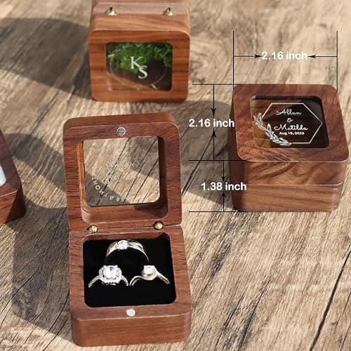 EIFLR Personalized Wooden Ring Box Wedding Day 2 and 3 Slots Custom Square Ring Boxes Ring Holder for Wedding Ceremony with Name & Date Engraved thumbnail 3