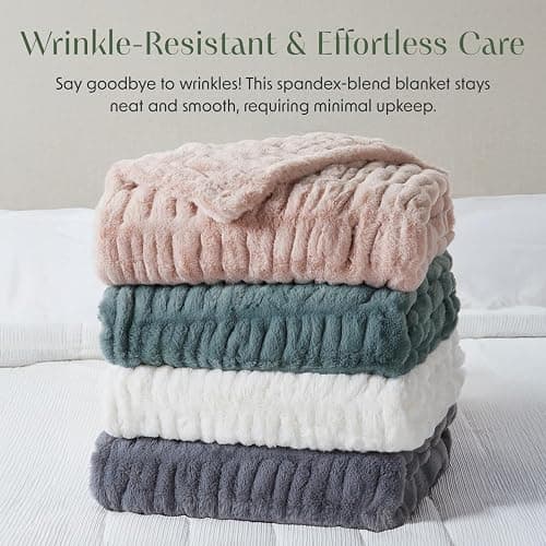 Springtree Home Luxury Micro Plush Throw Blanket for Couch | Fluffy Thick Faux Fur Blanket | White Throw Blanket | Lily Collection - White thumbnail 7