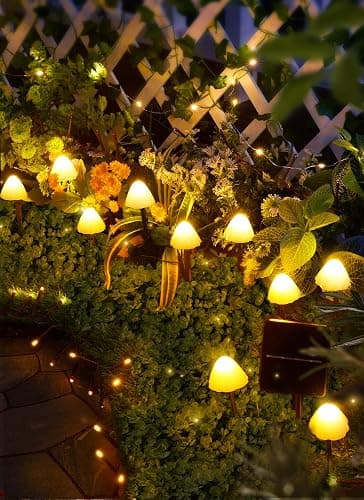 Solar Mushroom Garden Lights for Outside, 20 LED 32.8FT Solar Pathway Lights Outdoor Waterproof for Fence with 8 Lighting Modes for Patio Yard Decorative - Mushroom thumbnail 7