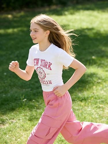 FJLSJSW Girls Clothes Teenage Girls 2 Piece Outfit Short Sleeve Top + Cargo Pants Outfits for Tweens,Sizes 7-16 Years thumbnail 2