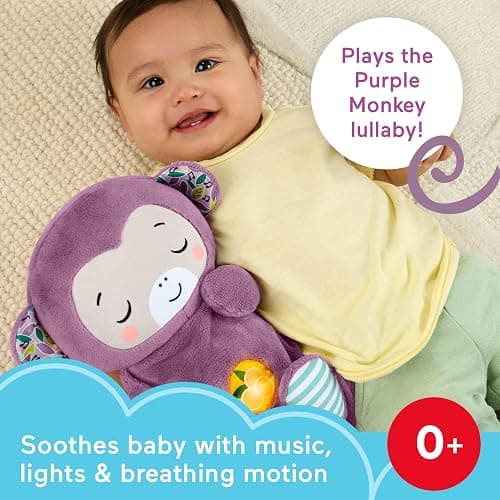 Fisher-Price Baby Toy Soothe ‘n Snuggle Purple Monkey Plush Portable Sound Machine with Breathing Motion & Lights for Newborns Ages 0+ Months thumbnail 2