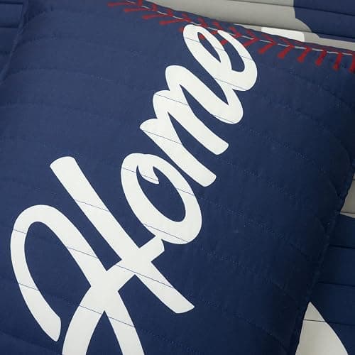 Lush Decor Baseball Game Reversible Quilt Queen Size 5 Piece Set Full/Queen Navy & Gray - Kids Bedding Set Full Quilt - Sports Decor - Baseball Bedding thumbnail 3