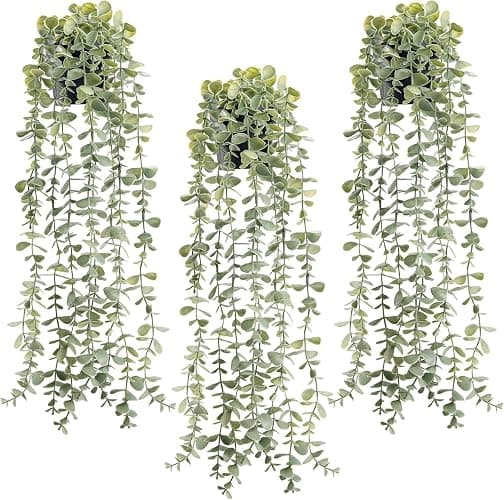 Der Rose Künstliche Pflanzen zum Aufhängen, künstliche Eukalyptus-Pflanzen für Boho, Badezimmer, Zuhause, Wandregal, Bücherregal, Dekoration, Innenbereich, 3 Stück - Image 1