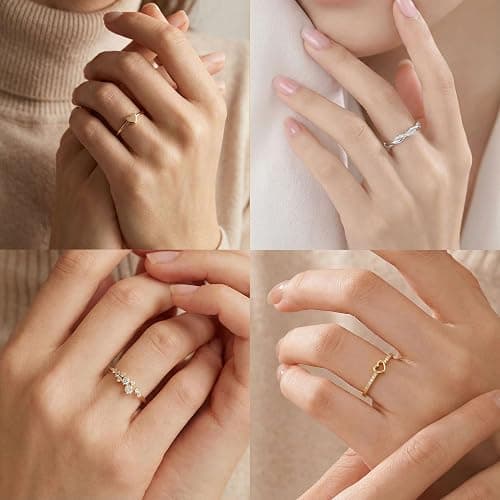 PLOMFOV 14K Gold/Silver Plated Stacking Rings Set for Women Non Tarnish CZ Heart Simple Cute Stackable Rings Dainty Trendy Gold Statement Rings Plain Band Size 4-12 thumbnail 3