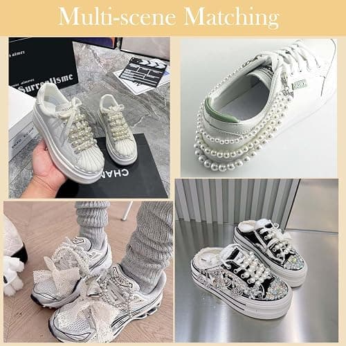 Lospfo 44PCS Shoe Charms for Sneakers Rhinestone Charms for Women Peals Beaded Chain for Shoes DIY Cute Bow/Clips/Jewelry/Pins Shoelace Charms Decoration Shoe Accessories for Gift thumbnail 4
