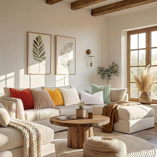 decorUhome Fall Faux Fur Throw Pillow Covers 18x18 Set of 2 Cream White | Decorative Soft Cozy Striped Plush Modern Farmhouse Boho Couch Pillow Cases Velvet Back for Sofa Bed Living Room Home Decor thumbnail 9