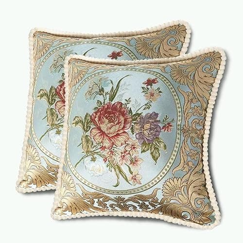 SZHELEJIAM Pillow Covers Set of 2, Jacquard Vintage Embroidered Pillow Cover, Soft Comfortable to the Touch Sofa Decorative Cushion Cover for Living Room, Bedroom, Balcony 18.8x18.8 Inch Blue - Image 1