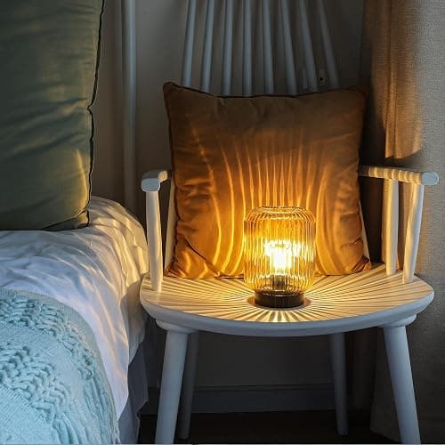 LUSHARBOR Battery Operated Lamp, Cordless Table Lamps for Home Decor, Battery Powered Nightlight with LED Bulb, Decorative Glass Beside Lamp for Bedroom Living Room-Gold thumbnail 4