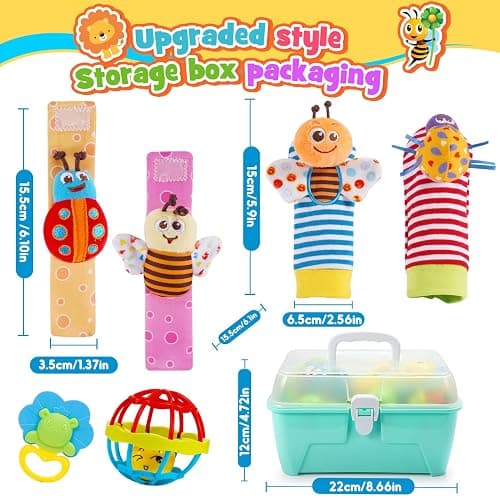 Wootoyz Baby Toys for 0 3 6 9 12 Months Rattle Toys with Storage Box,Newborn Toys for 0-12 Months Infant Toys Wrist Socks Set 0-6 Months Baby Teething Sensory Toys for Babies 6-18 Months Newborn Gift thumbnail 2