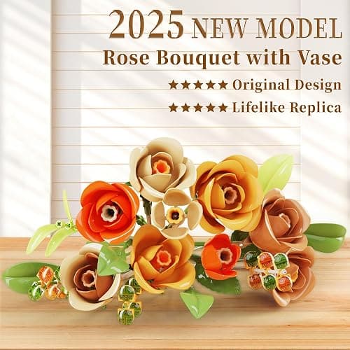 Flowers Set with Vase for Adults Compatible with Lego Flowers, Icon Roses Bouquet Botanical Collection Kits Artificial Flower Set, Valentines Day Gifts for Her Him Kids 14+, Home Office Decorations thumbnail 7