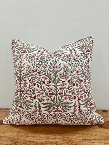 ATOSII Block Print Throw Pillow Covers, 20" X 20" - Set of 2, Decorative Couch Pillows for Living Room Bed Sofa, 100% Cotton Canvas Pillow Case for Home Decor & Outdoors, Preppy Throws - Nargis Pink thumbnail 7
