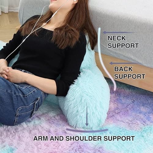 A Nice Night Faux Fur Soft Reading Pillow Bed Wedge Adult Backrest with Arms Back Support for Sitting Up in Bed/Couch for Bedrest,Pink,Large thumbnail 5