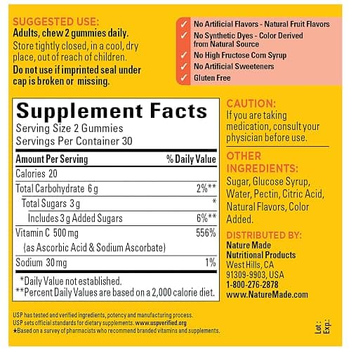 Nature Made Extra Strength Dosage Vitamin C 500 mg per serving, Dietary Supplement for Immune Support, 60 Gummies, 30 Day Supply thumbnail 2
