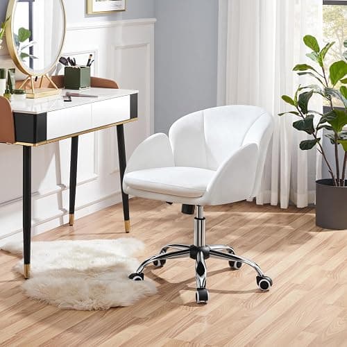 Yaheetech Comfy Vanity Desk Dressing Table Chair Modern Swivel Computer Chair Adjustable for Home Office, Living Room, Bedroom, Dressing Room Women Snowy - Velvet - Snowy thumbnail 2