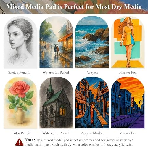 Mixed Media Sketchbook 9" x 12" - Multimedia Sketchbook Hardcover, Spiral Bound, 60 Sheets 98lb/160gsm Mixed Media Paper, Watercolor Sketch Books for Artist Supplies, Painting, Drawing & Art Supplies. thumbnail 6