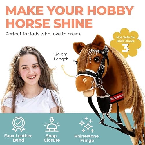 Panduro Hobby Horse Accessories Headband with Beautiful Hanging Rhinestones for Horse and Hobby Horses - Black thumbnail 3