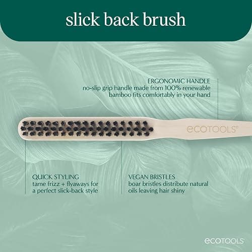EcoTools Slick Back Hairbrush, Small Brush For The Perfect Ponytail Or Bun, Tease, Smooth, & Style Hair, Tame Frizz & Flyaways, Renewable Bamboo Handle & Vegan Boar Bristles, Cruelty-Free, 1 Count thumbnail 2