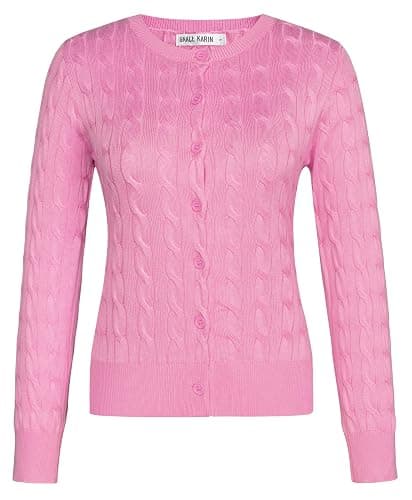 GRACE KARIN Womens Long Sleeve Button Up Cable Knit Cardigan Lightweight 2025 Crewneck Button Down Sweaters for Women thumbnail 5