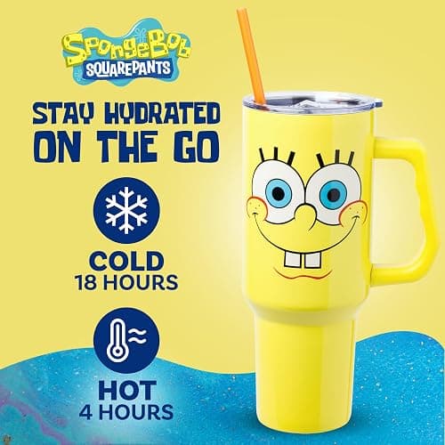 Silver Buffalo SpongeBob SquarePants Stainless Steel Tumbler with Handle, Fits in Standard Cup Holder, 40 Ounces thumbnail 3