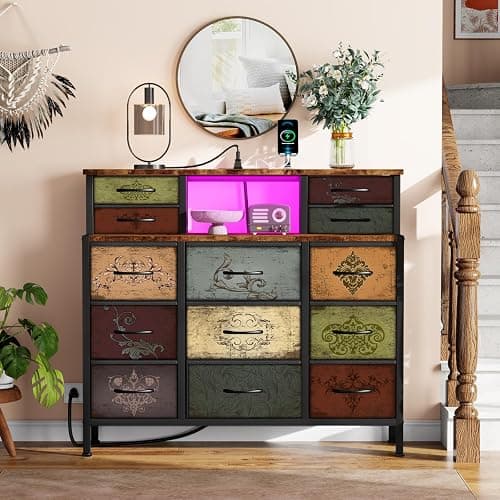 VASICAR Dresser for Bedroom with 13 Drawers 2 Open Shelves Dressing Table thumbnail 2
