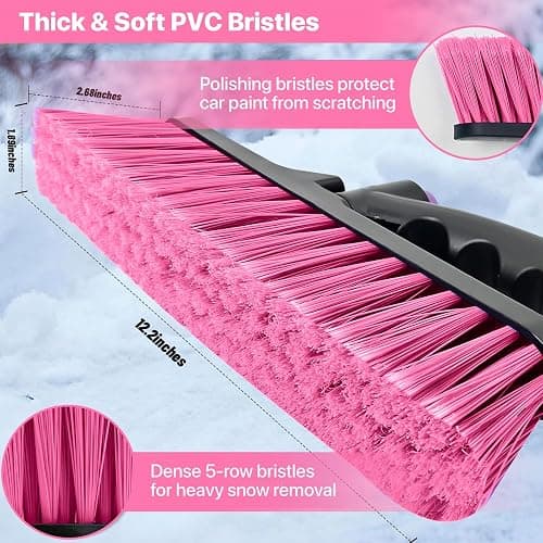 OUSHASAA 44" Ice Scraper and Snow Brush for Car Windshield with Extendable, 360° Pivoting, Soft Bristle Head, Foam Grip, for Car, Truck, SUV Window Tool (Pink) thumbnail 5