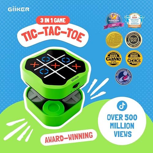 GiiKER Tic Tac Toe Bolt Game, Original 3-in-1 Handheld Games, Portable Travel Games for Car Ride, Toys Gift Idea for Kids and Adults, Stocking Stuffers Birthday Gifts for Boys Girls - Green thumbnail 2