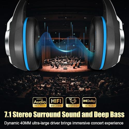 2.4GHz Wireless Gaming Headsets for PS5/PS4/Switch, 2026 RGB Noise Cancelling Over-Ear Headphones with 7.1 Surround Sound, 40mm Drivers, 276g Ultraligero, Memory Foam, 45H Xbox Gaming Headphones thumbnail 2