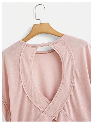 SOLY HUX Women Open Back Tops Workout Backless Tee Casual Athletic Shirts Short Sleeve Oversized Gym T Shirt thumbnail 3