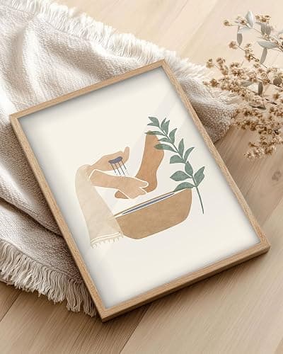 KensTro 12x16 Oak Framed Jesus Washing Feet Boho Christian Wall Art | Natural Oak Wood Frame with Minimalist Foot-Washing Scene, Neutral Faith Decor for Living Room, Bedroom or Prayer Space thumbnail 7