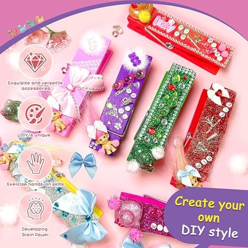 ELIZAHOME 10Sets 6 Inch Giant Clothespin Set Includes 10 Colored Wooden Clothespins, 300 Beads, 20 Mini Resin Ducks, 20 Fuzz Balls, 13 Bows, 6 Glitter, and Various Cheer Pin Charms，Cheerleading Gifts thumbnail 3