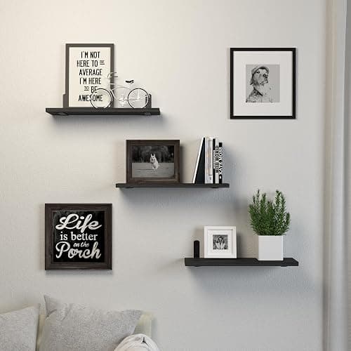 DOLLFIO Floating Shelves, 3 Sets Wall Wooden Shelves for Décor, Mounted Bathroom Shelf Storage, Book Wall, Bedroom, Living Room – Black, HM02 thumbnail 7