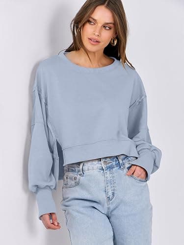 ANRABESS Womens Cropped Sweatshirts Oversized Crewneck Long Sleeve Tops 2026 Spring Winter Loose Pullover Teen Girls Clothes thumbnail 6
