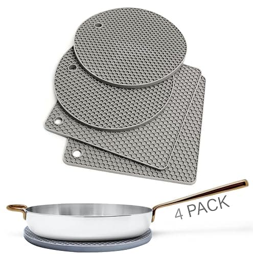 Silicone Trivets for Hot Pots & Pans (4 Pack) - Multipurpose Trivets for Hot Dishes, Silicone Heat-Resistant Mats for Kitchen by Linda’s Essentials, Non-Slip Counter Protector (Grey) - (2 Pcs Round 7 Inch + 2 Pcs Square 7.3 Inch -Grey) - Image 1