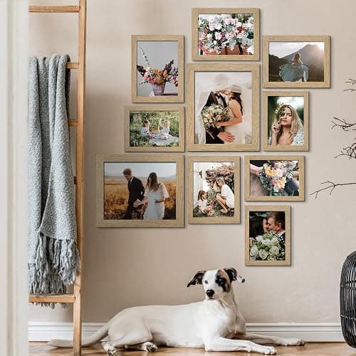 LUCKYLIFE Picture Frame Set 10-Pack, Gallery Wall Frame Collage with 8x10 5x7 4x6 Frames in Natural Woodgrain Finishes thumbnail 4