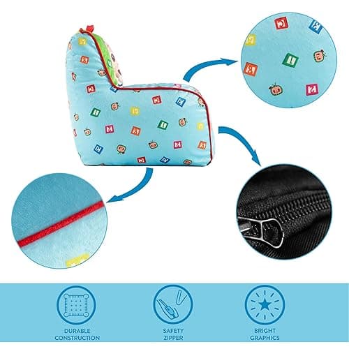 Idea Nuova Cocomelon Kids Mink Plush Bean Bag Chair with Piping & Top Carry Handle thumbnail 6