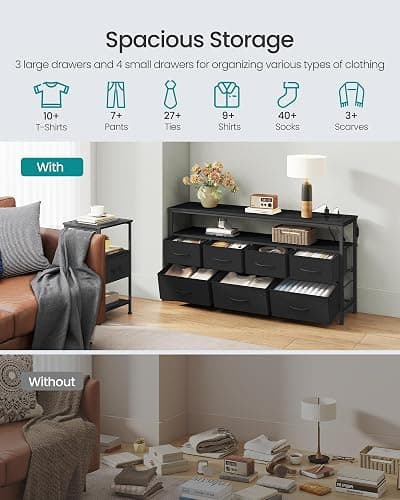 SONGMICS BELLAH Collection - Dresser for Bedroom with App-Controlled LED Lights and Charging Station, Chest of Drawers, TV Stand, 7 Drawers, Shelf, Modern, Ink Black ULGS733BH02S thumbnail 6