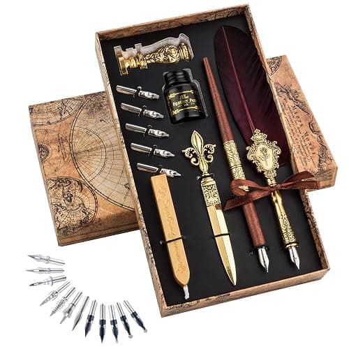 Hethrone Feather Pen and Ink Set - Quill Pens Calligraphy Pen Set Fountain Dip Pen - Image 1