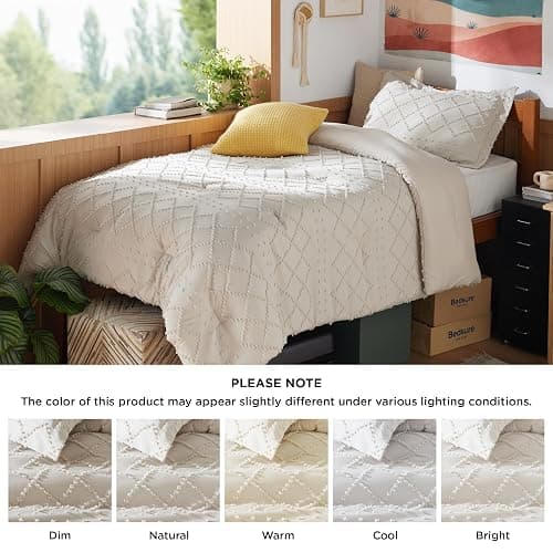 Bedsure Twin Comforter Set - Beige Comforter, Boho Tufted Shabby Chic Bedding for Kids, 2 Pieces Vintage Farmhouse Bed Set for All Seasons, Fluffy Soft Bedding with 1 Pillow Sham | Soft, Fluffy, Shabby Chic, Vintage Farmhouse, All Seasons, Bedding, Bed Set, 1 Pillow Sham thumbnail 7