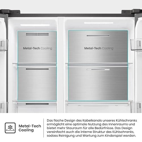 Hisense RS3P538NAIE Kühl-Gefrierkombination/Side by Side/Freistehend/ 527 L/EEK: E/ 39 dB/Perfekt Kitchen Fit/Boden-Kühlsystem/Meta-Tech Cooling/Total No Frost/ (BxHxT): 91,1×178,6×60 cm/Grau thumbnail 8